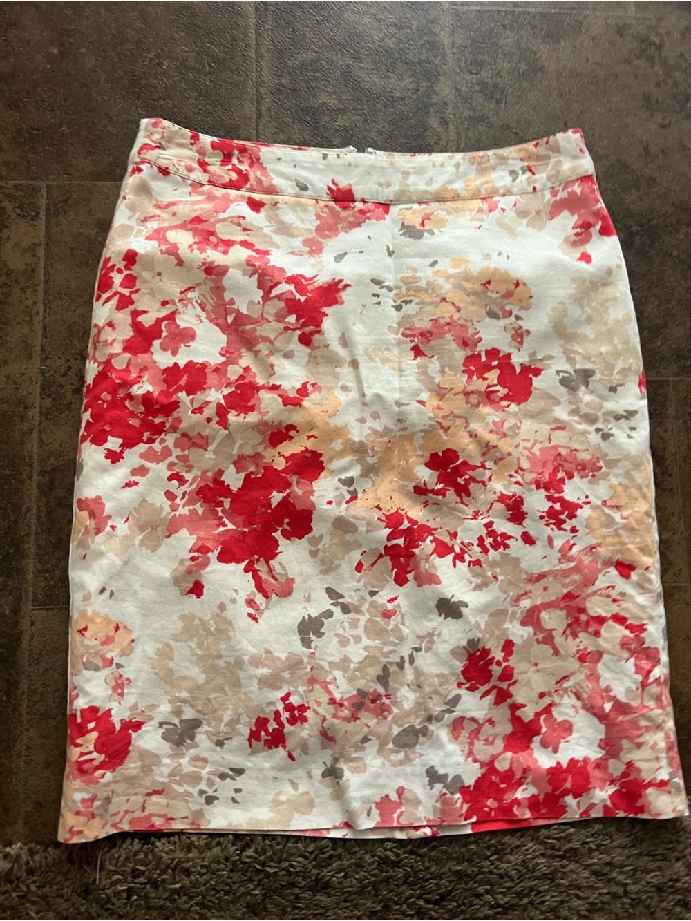 Van Heusen Floral Midi Pencil Skirt - Red & Cream